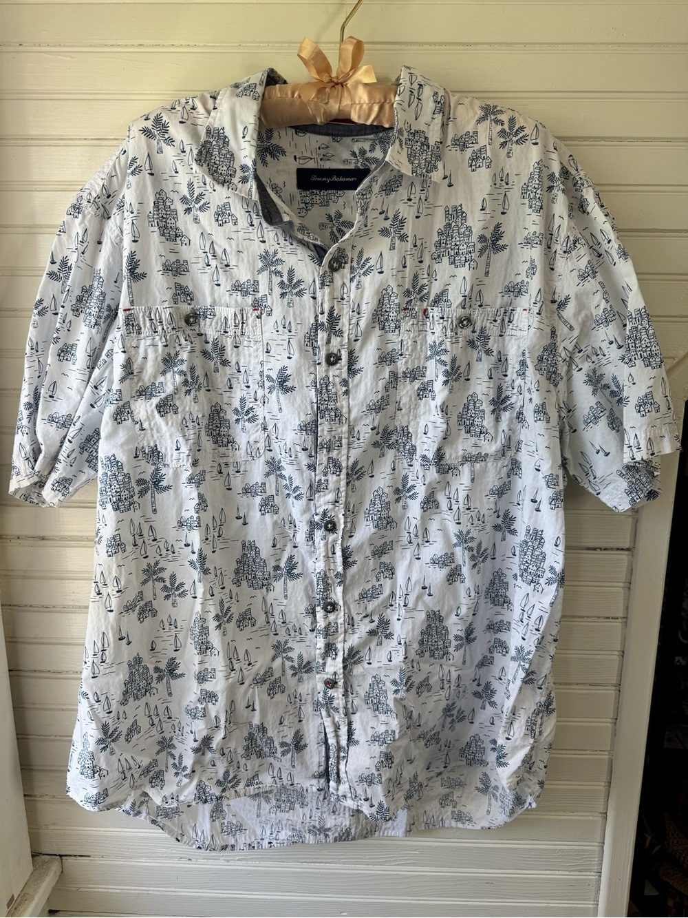 Santorini Sails Stretch-Cotton Camp Shirt sz xl